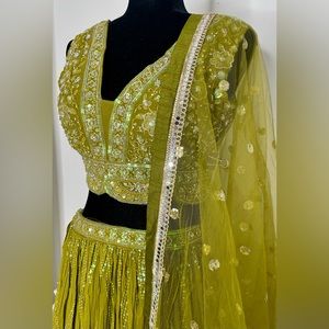 Elegant Olive Green Embroidered Lehenga